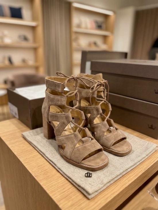 Crown Vintage Shoes - Vintage Crown Brodie Lt Hazel Suede Lace-Up Block Heel Sandals 6.5 NWT
